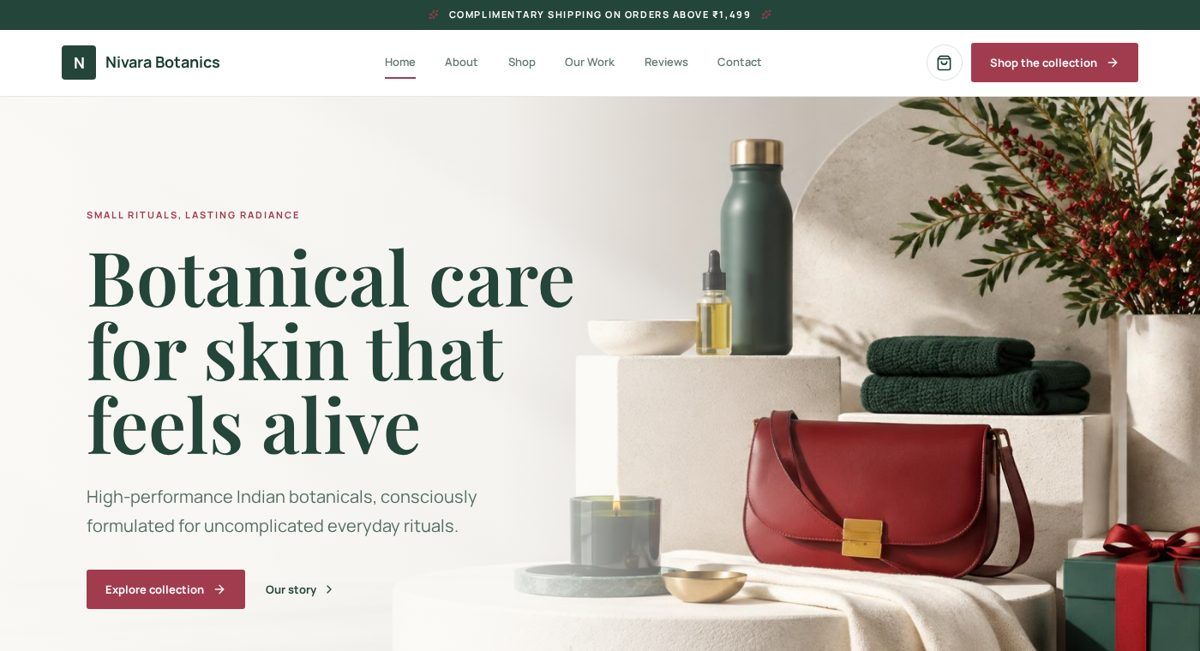 Nivara Botanics website template hero preview