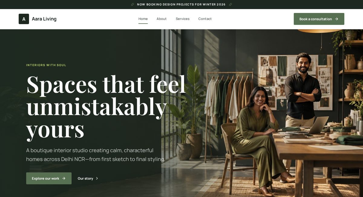 Aara Living website template hero preview